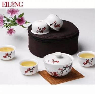 台湾宜龙EILONG梅事便携陶瓷旅行茶具套装盖碗茶杯6入