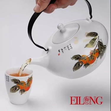 台湾宜龙EILONG 柿柿如意（提把壶+6单杯）7入陶瓷茶具套装