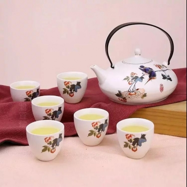 台湾宜龙EILONG 春意盎然（提把壶+6单杯）7入陶瓷茶具套装