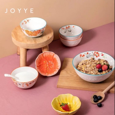 《JOYYE》花园系列汤碗饭碗礼盒小吃碗 家用饭碗 陶瓷浮雕花卉 套2花园饭碗