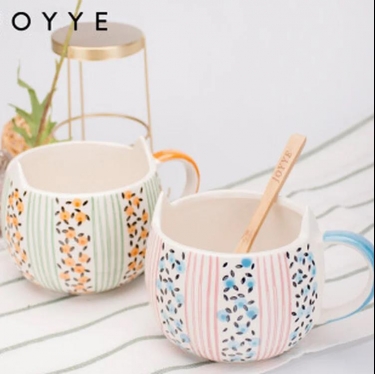《JOYYE》猫耳朵秘密花园对杯带勺创意情侣水杯釉下彩陶瓷马克杯